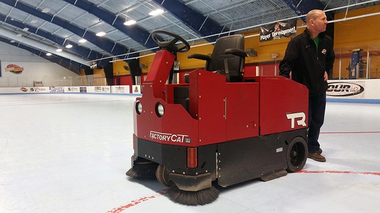 Factory Cat TR rider floor sweeper on hard surface indoor inline hockey rink