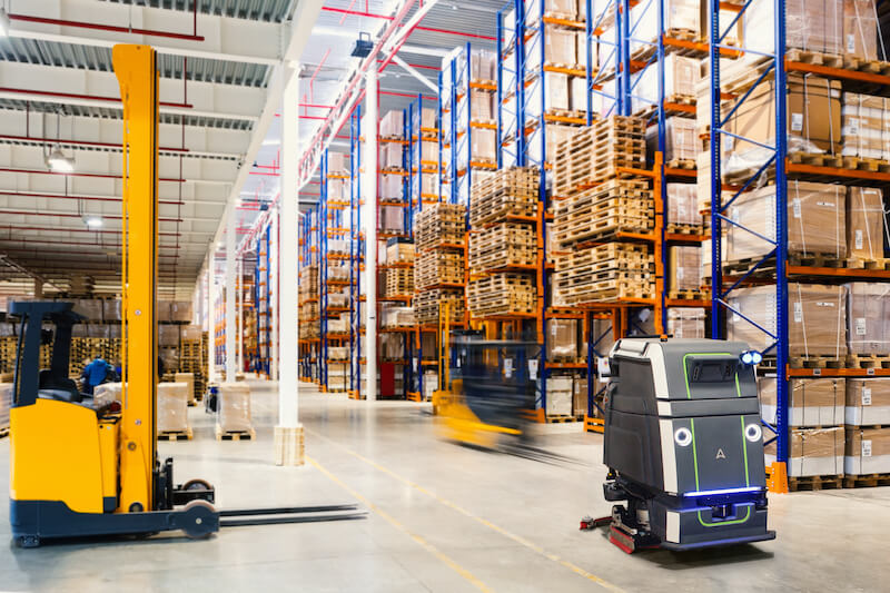 autonomous floor scrubber cleaning warehouse floor