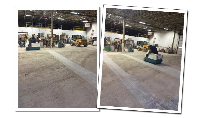 Tennant 6100 industrial floor sweeper in excavation plant