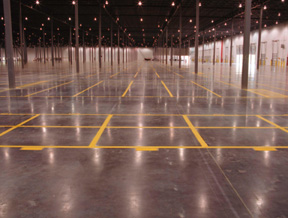 sealed and polished concrete floor in warehouse