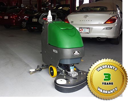 Cleaning floor with floor scrubber