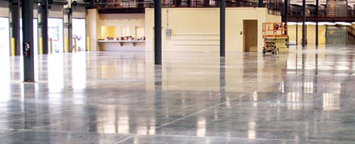 shiny polished concrete floors in warehouse