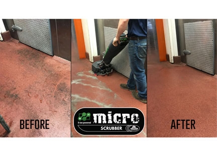 before and after images of bulldog mini floor scrubber cleaning brewery floors