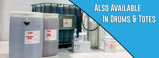 image showing drums of supercitrus floor cleaning chemical with text also available in drums & totes